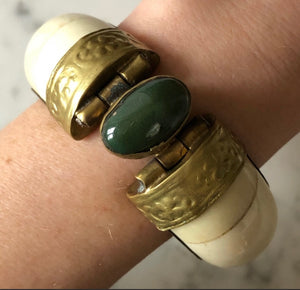 Vintage Natural Stone Bone Hinged Bracelet