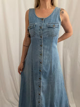 Load image into Gallery viewer, Vintage 80’s Buttons Denim’s Ankle Dress
