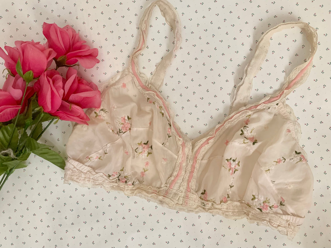 Vintage Handmade Cotton Embroidered Bralette