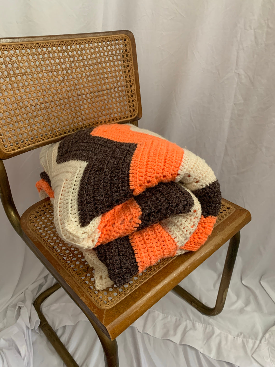 Mid Century Modern Vintage Crochet Afghan Throw Blanket
