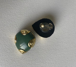 Green Clip On Vintage Earrings