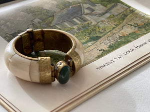 Vintage Natural Stone Bone Hinged Bracelet