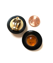 Load image into Gallery viewer, Mid Century Black and Faux Amber Round Earrings
