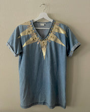 Load image into Gallery viewer, 80’s Denim with Gold details blouse
