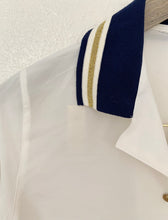 Load image into Gallery viewer, Beautiful and sutil Banded Nautical Polo Vintage Blouse
