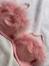Load image into Gallery viewer, Secrets Treasures Vintage 90’s marabou feather faux fur trim bra 36C
