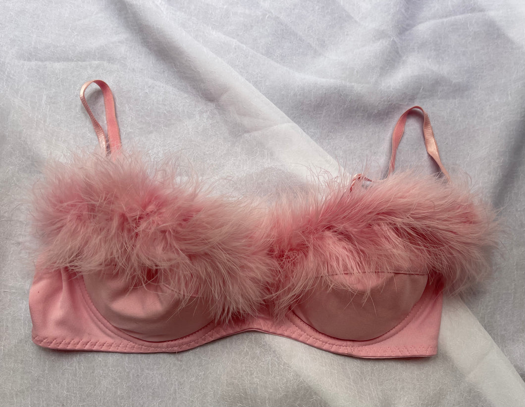 Secrets Treasures Vintage 90’s marabou feather faux fur trim bra 36C