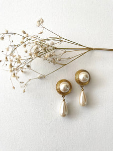 Vintage Gold Faux Pearl Drop Dangle Earrings