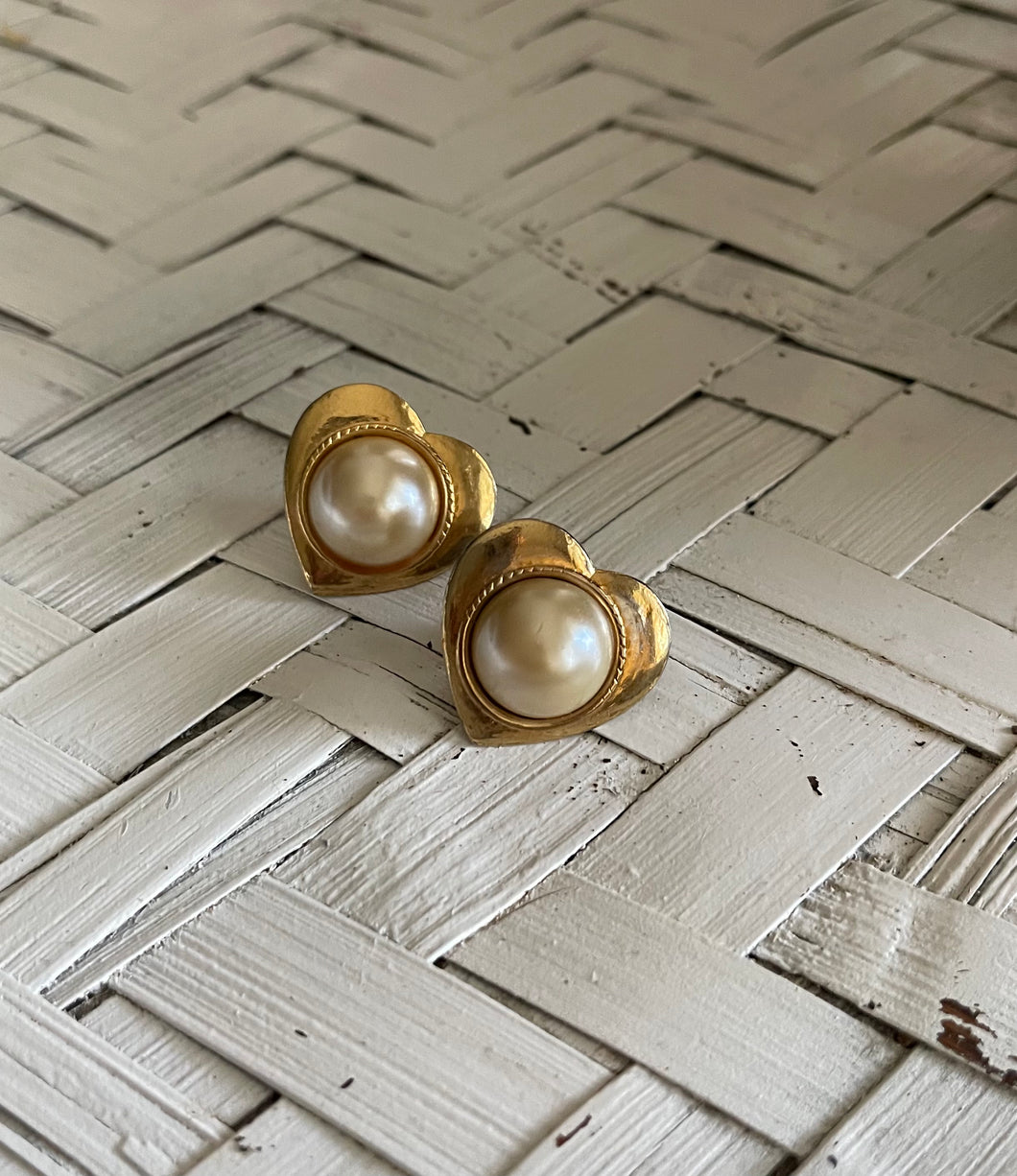 Vintage Heart Pearls Earrings