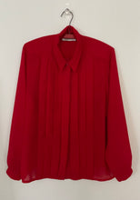 Load image into Gallery viewer, Vintage Red Button Down Pleated High Neck Blouse
