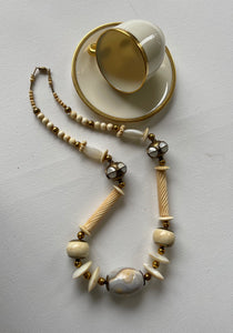 Mother of Pearl, bones and shells beads Vintage Necklace