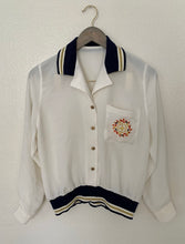 Load image into Gallery viewer, Beautiful and sutil Banded Nautical Polo Vintage Blouse
