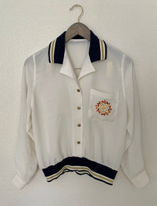 Beautiful and sutil Banded Nautical Polo Vintage Blouse