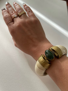 Vintage Natural Stone Bone Hinged Bracelet