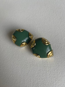 Green Clip On Vintage Earrings